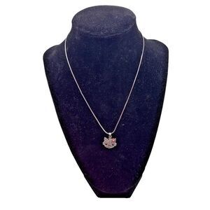 Hello Kitty Rhinestone Pendant Necklace Silver Tone Sparkly Chain Crystal Charm